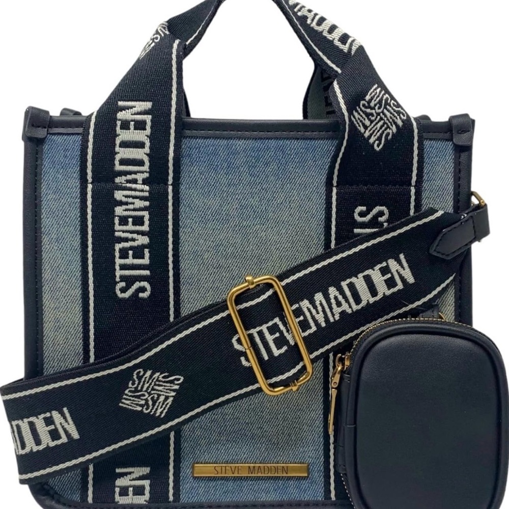 Steve Madden Blue and Black Messenger Bag with Logo Straps